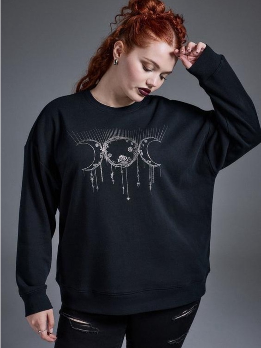 Nightfall by Torrid Relaxed Cozy Fleece Black Crew Sweatshirt Size 6X